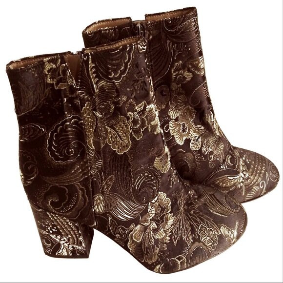 Ankle Boots, Size 10M Boot, Franco Sarto Black Gold Olympia Floral Ankle Boots - Picture 8 of 13